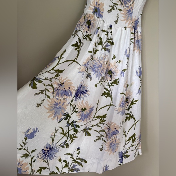 NEW Reformation Janu Midi Linen Dress Serenity White Blue Floral | US 2 / UK 6 - Picture 11 of 15
